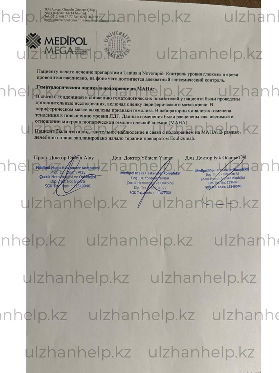 Результаты анализов