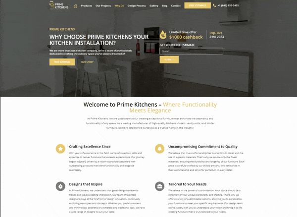 Animation de la section « Pourquoi nous » du site Web de Prime Kitchens