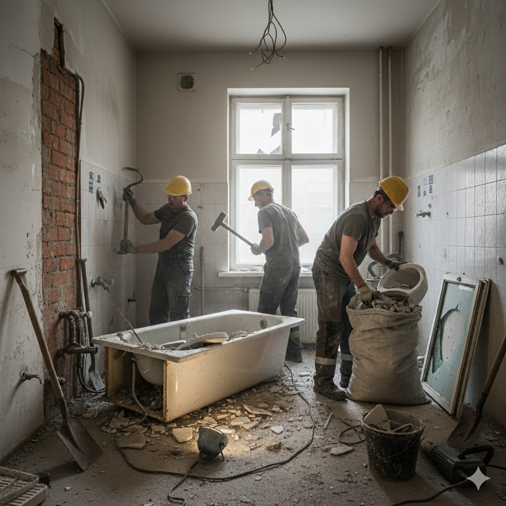 Демонтаж ванной комнаты и санузла в квартире в Алматы