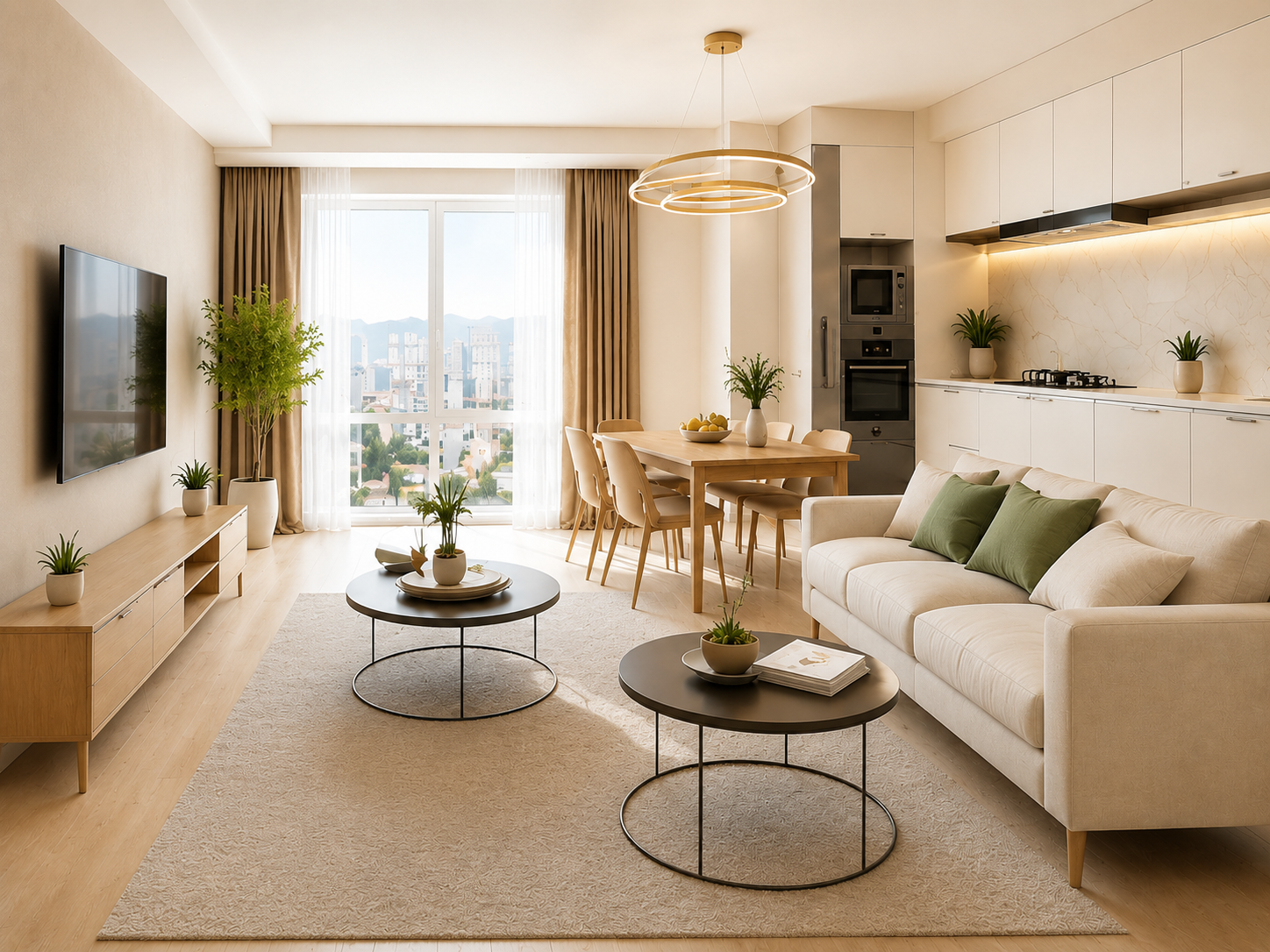 Просторные апартаменты CityLux с гостиной, кухней и рабочей зоной