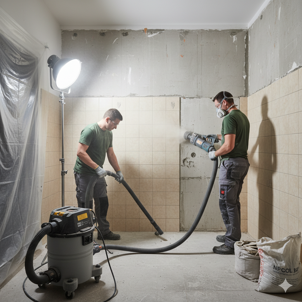 Демонтаж старой плитки в ванной комнате