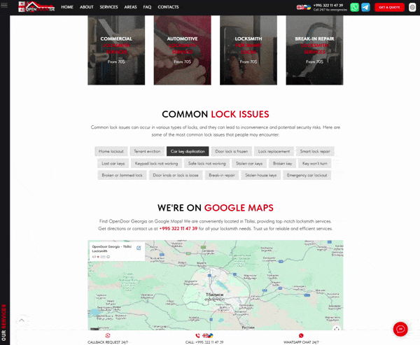 Animated request form on the locksmith website