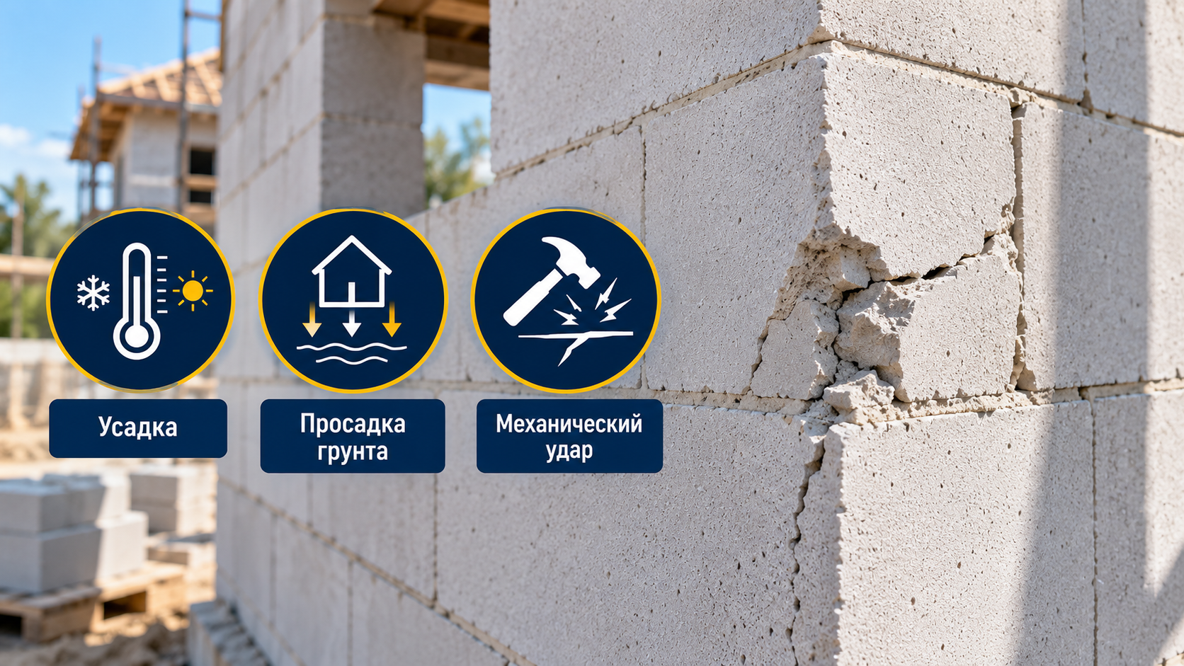 Трещина в стене из газобетонных блоков