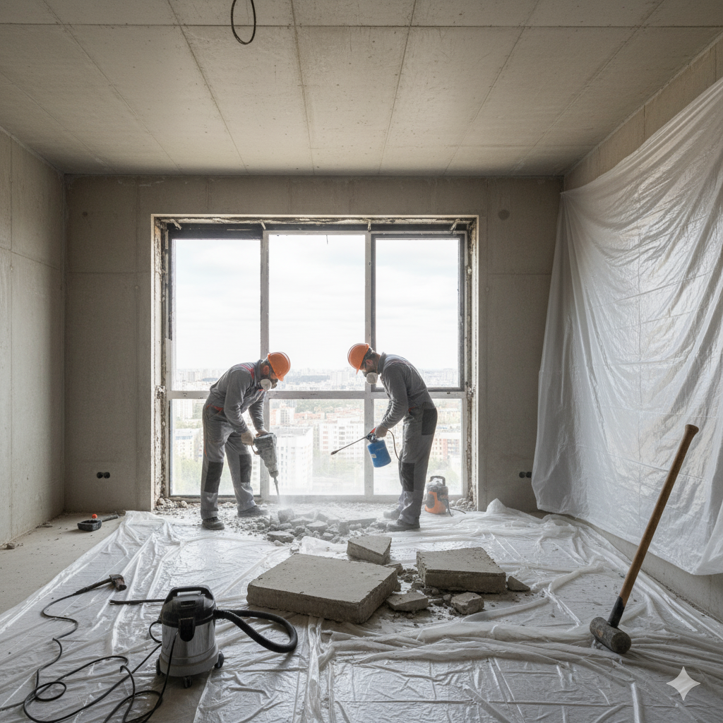 Демонтаж балконного блока (окно и дверь)