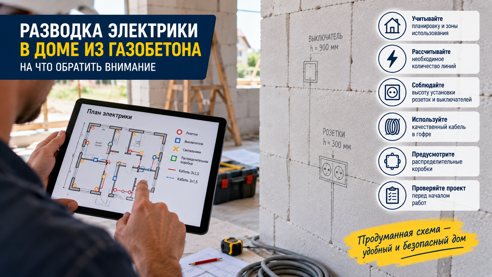 Схема разводки электрики в доме из газобетона