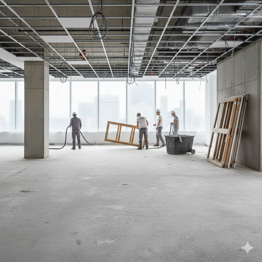 Полный демонтаж офиса до бетона в Алматы (strip-out)