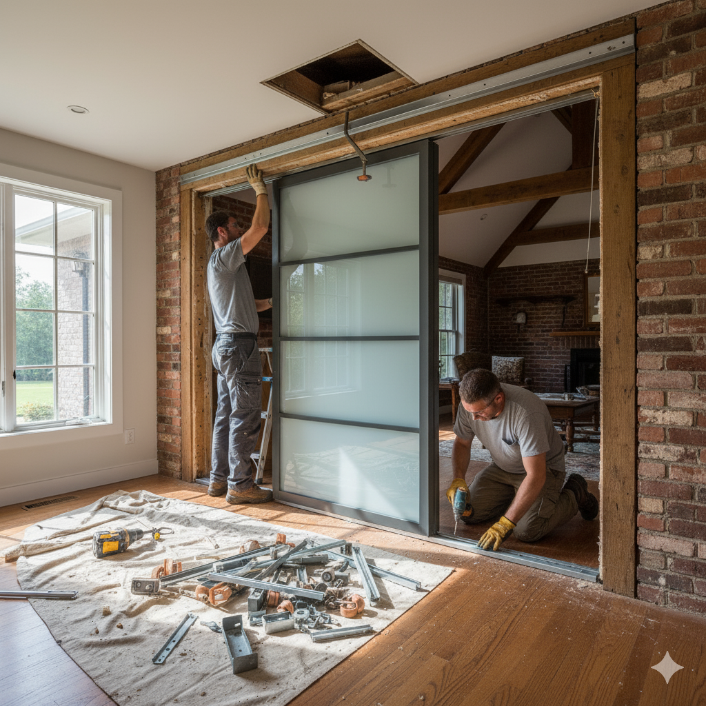 Демонтаж раздвижной двери-купе в частном коттедже