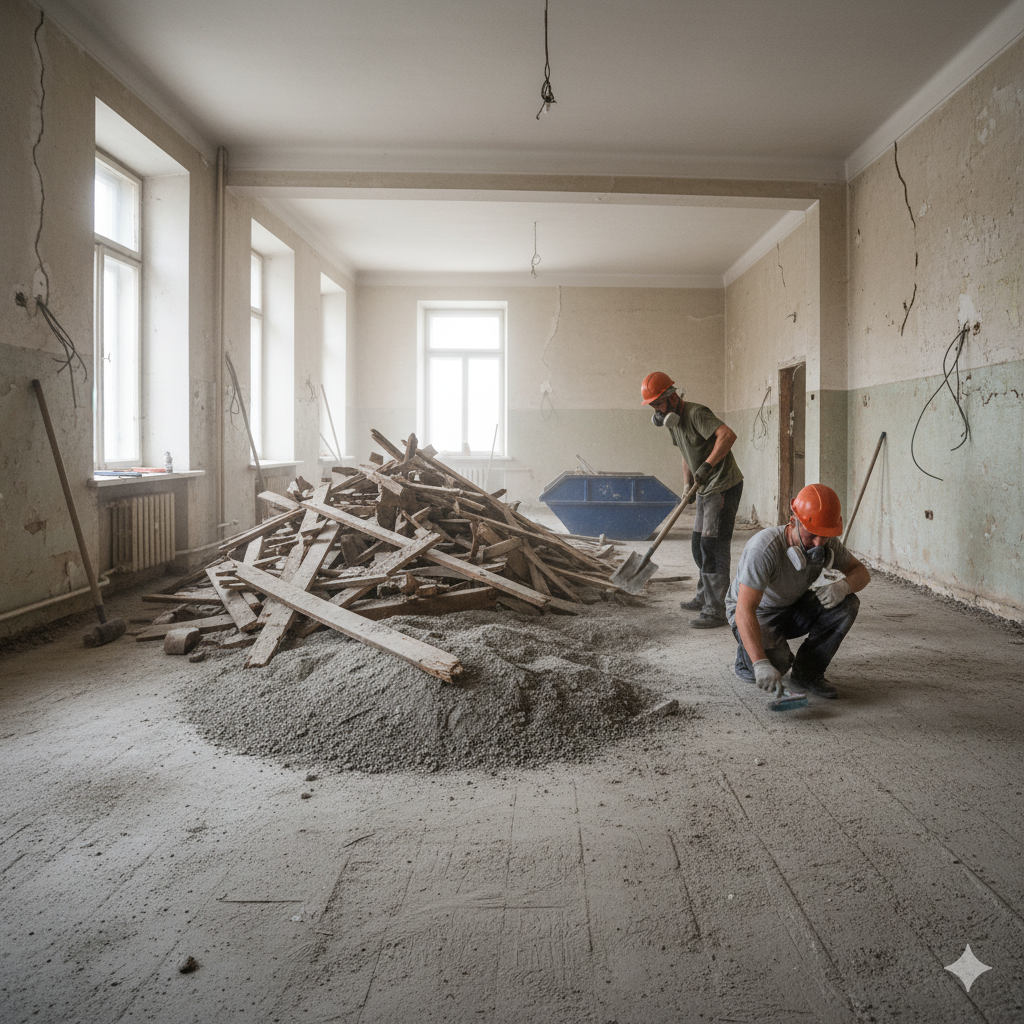 Разбор старого деревянного пола на лагах в сталинке