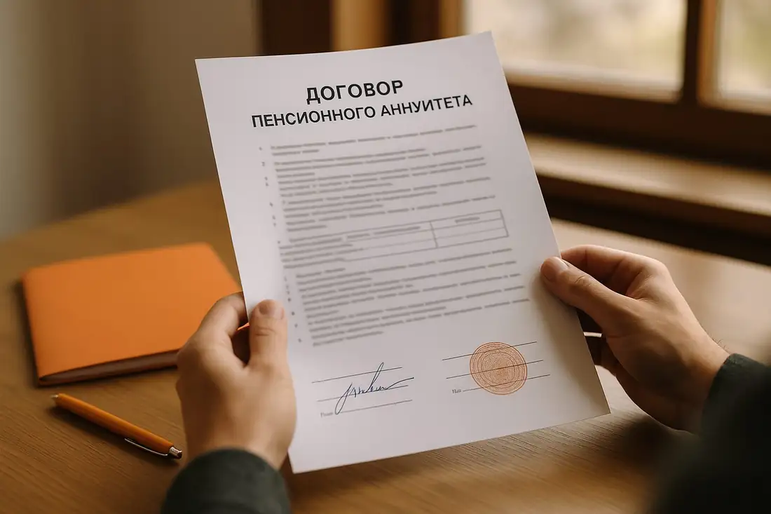 Договор пенсионного аннуитета с подписью и печатью в руках клиента