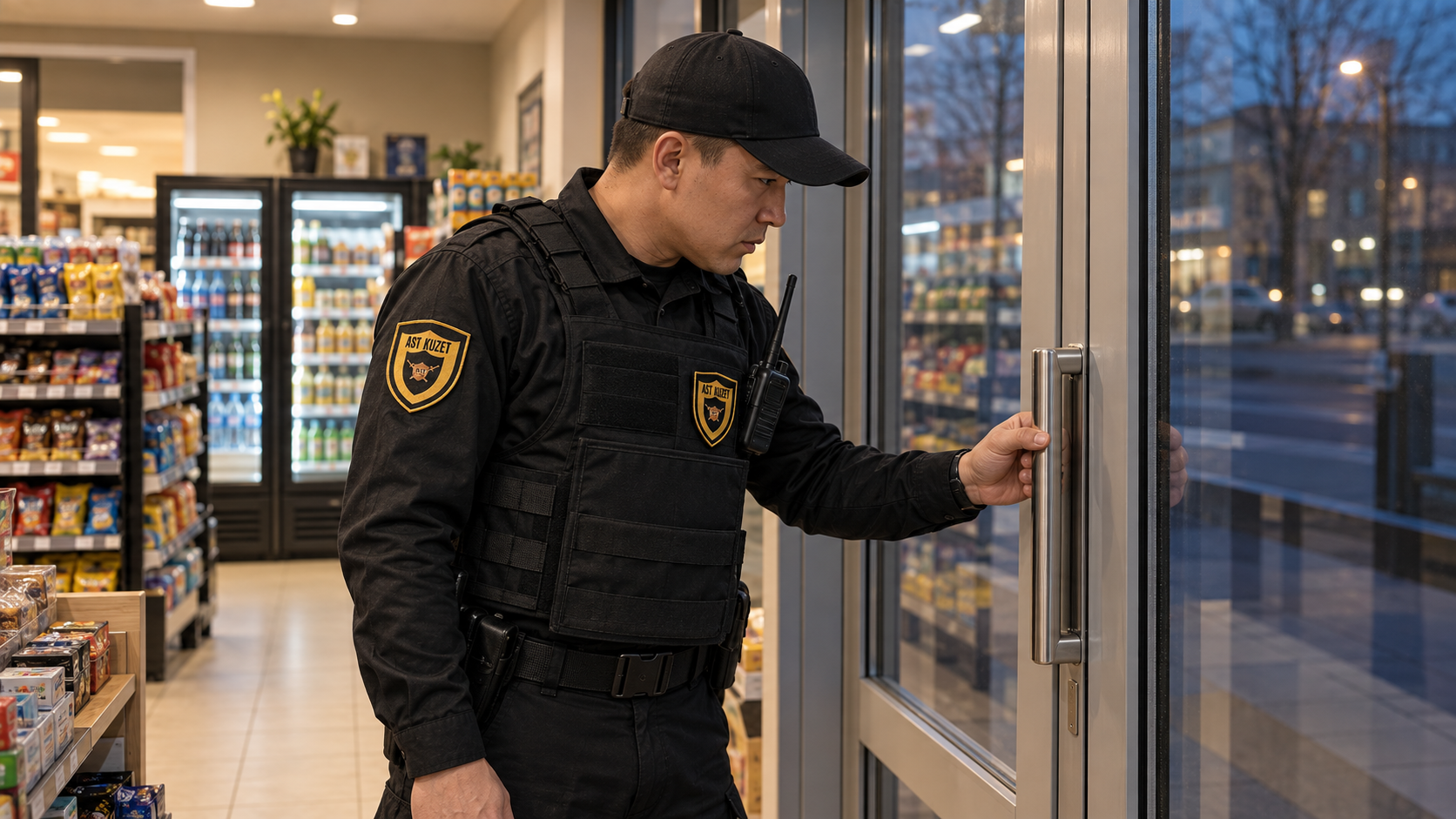 Проверка входной двери магазина сотрудником в форме AST KUZET