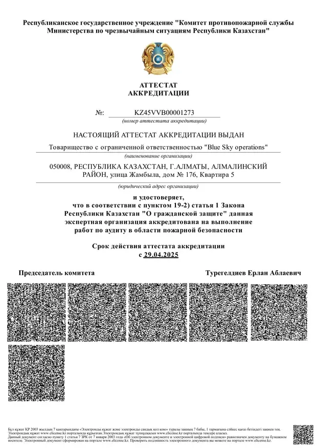 Аттестат аккредитации на выполнение работ по аудиту в области пожарной безопасности
