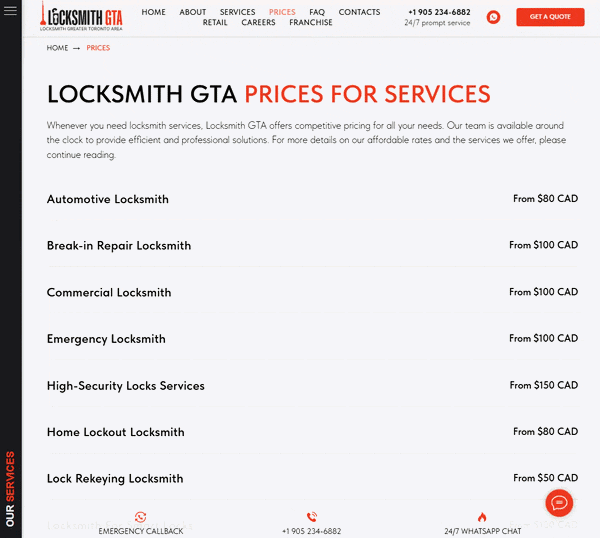 Animation du formulaire de demande sur le site Web de Locksmith GTA