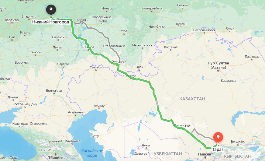 Грузоперевозки из Тараза в Нижний Новгород
