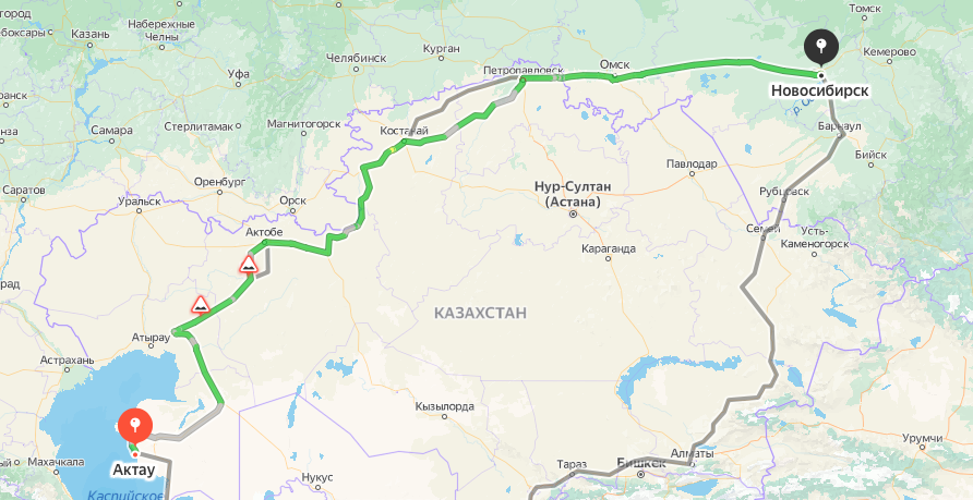 Грузоперевозки из Актау в Новосибирск