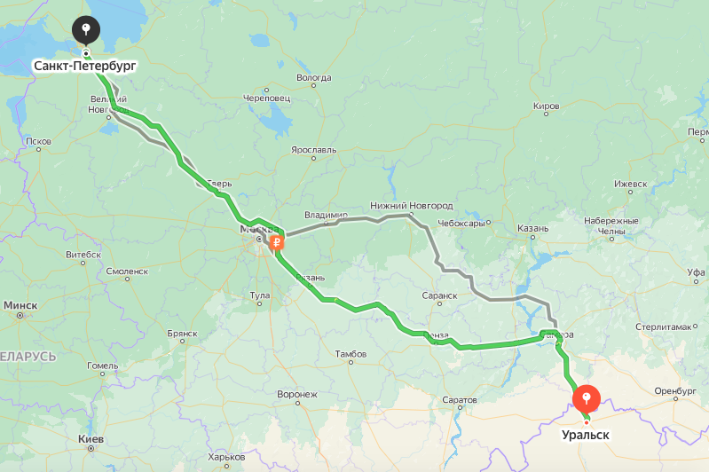 Грузоперевозки из Уральска в Санкт-Петербург