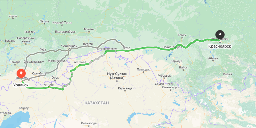 Грузоперевозки из Уральска в Красноярск