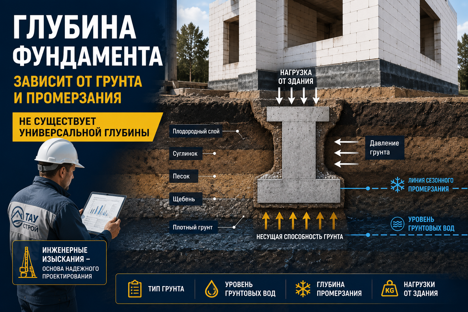 Глубина фундамента для дома из газоблока