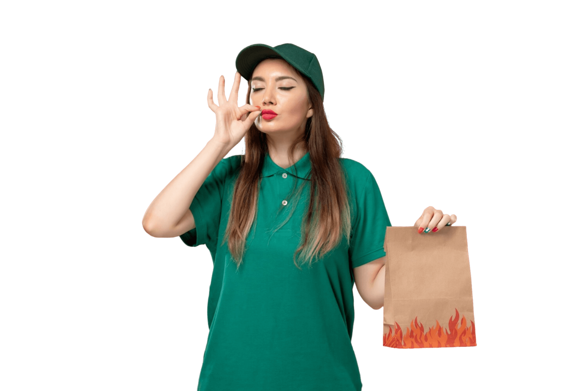 сотрудник фастфуда с крафт пакетом в руке