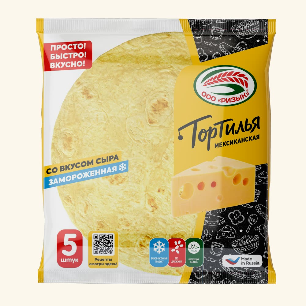 Тортилья со вкусом сыра замороженная — упаковка 5 штук, 345 г