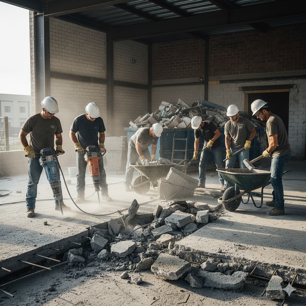 Демонтаж бетонной стяжки пола в новостройке