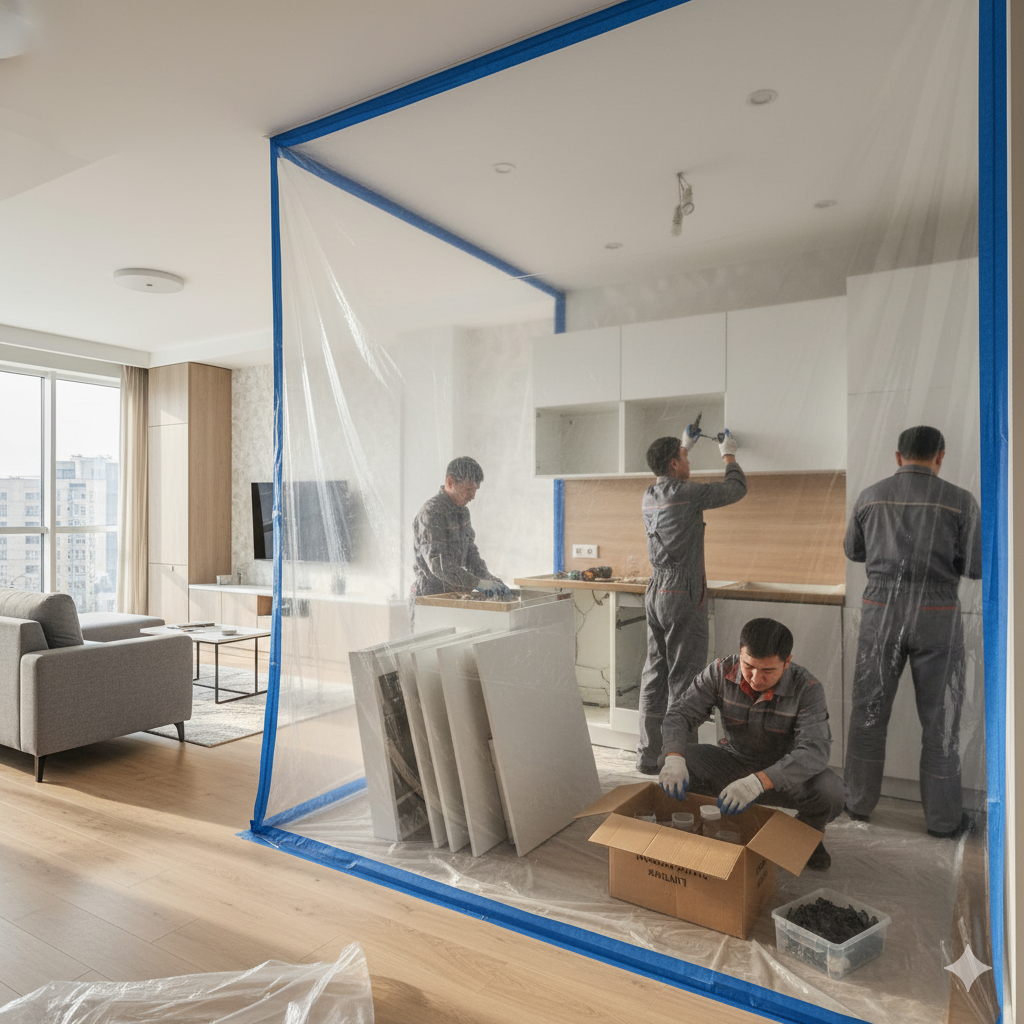 Демонтаж кухни-студии со встроенной мебелью