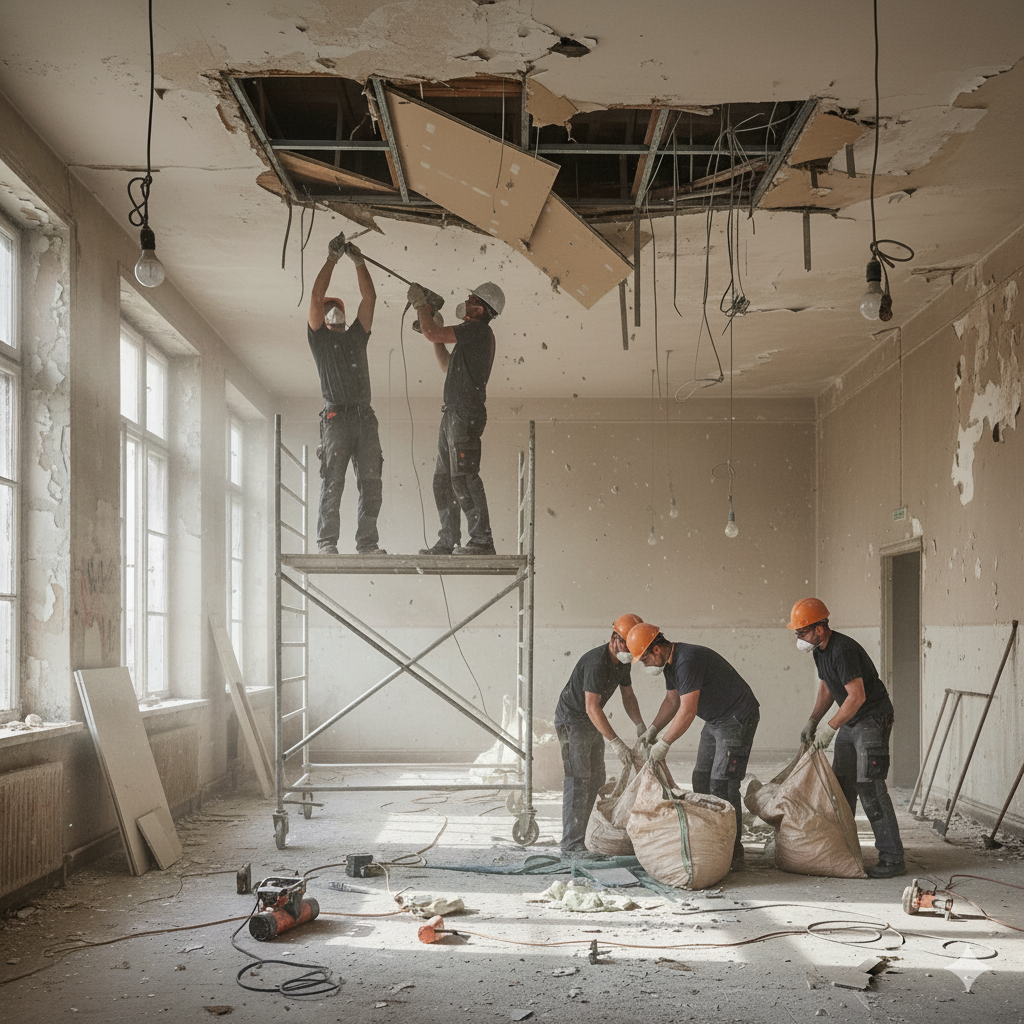 Демонтаж подвесного потолка Армстронг в офисе в Алматы