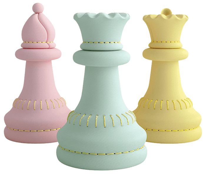 Сүйкімді ойыншық стиліндегі шахмат фигуралары