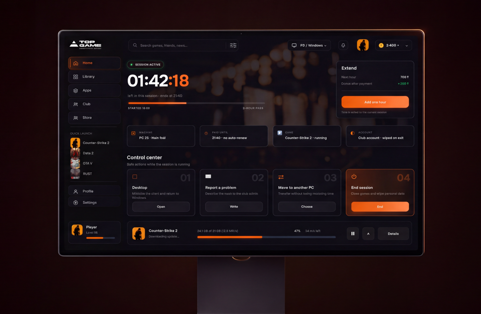 Сессионная панель клиента V2