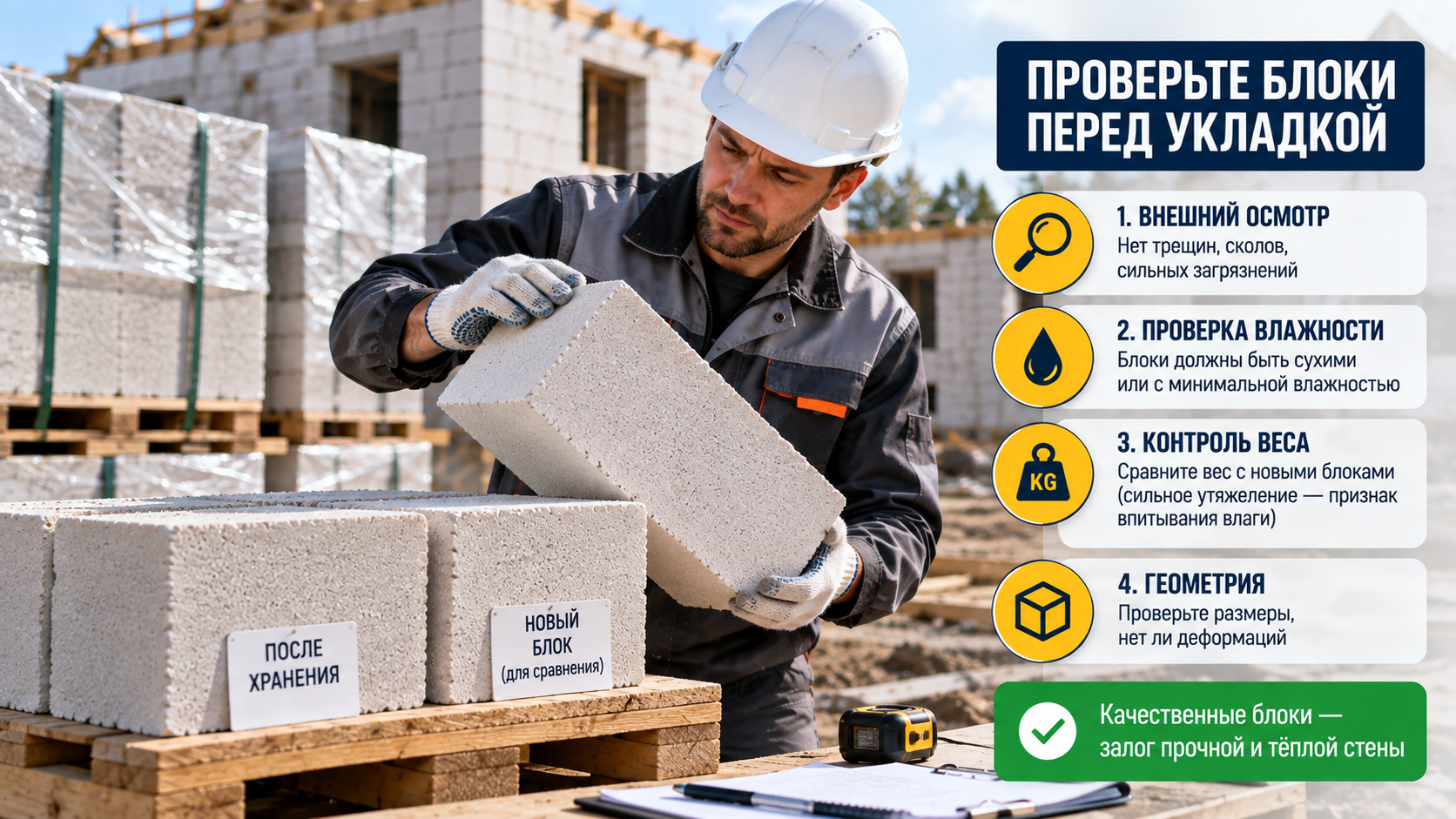 Проверка качества газобетонного блока перед кладкой