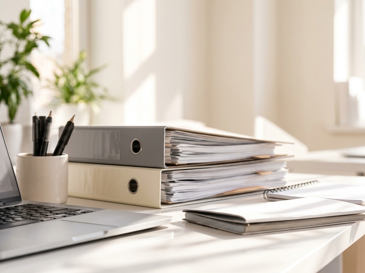 Office desk with accounting documents