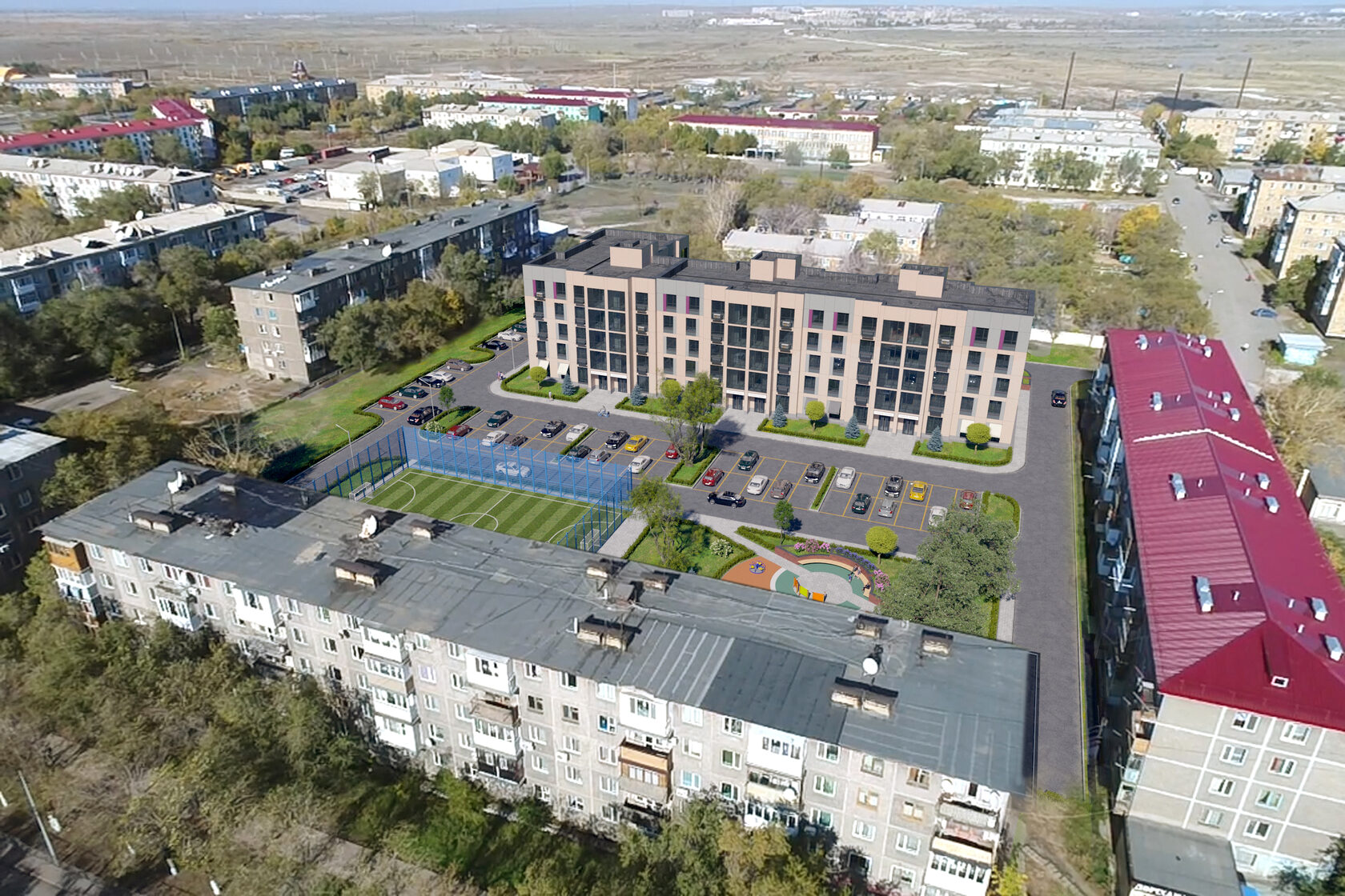 Карта центра Сарани с расположением ЖК на улице Жамбыла