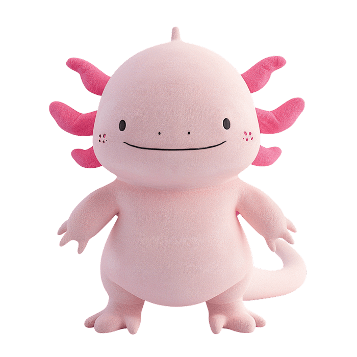 Күлімсіреген қызғылт аксолотль түріндегі жұмсақ ойыншық