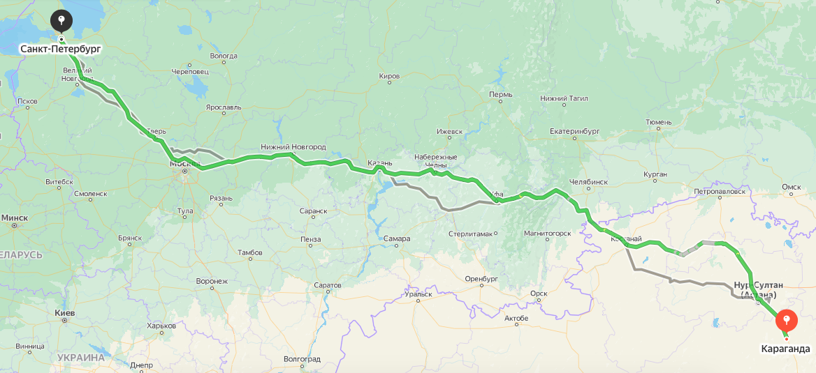 Грузоперевозки из Караганды в Санкт-Петербург