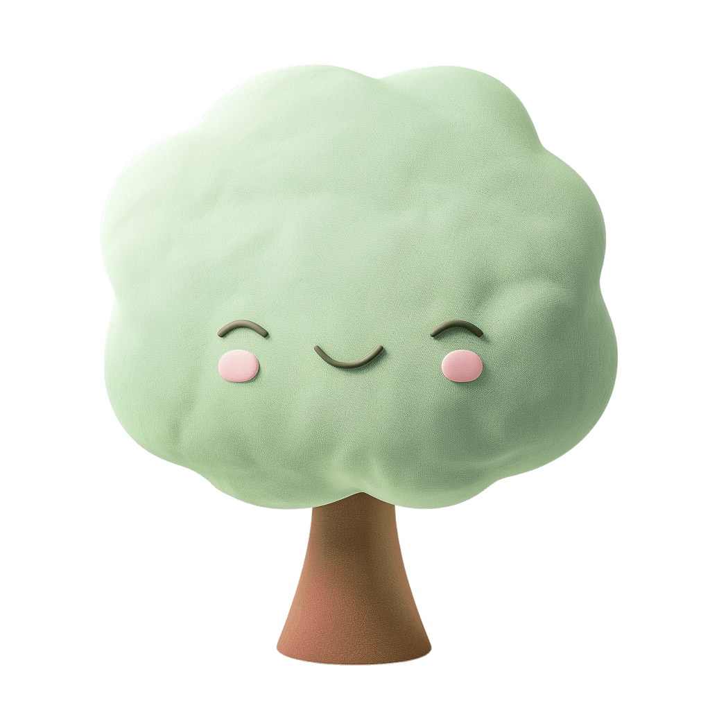 Мягкая игрушка в виде дерева с милой улыбкой и румянцем 