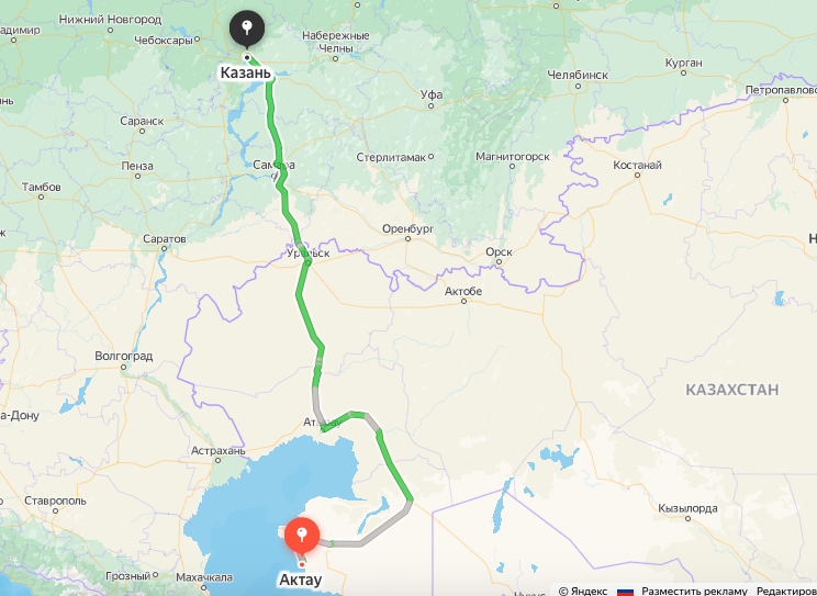 Грузоперевозки из Актау в Казань