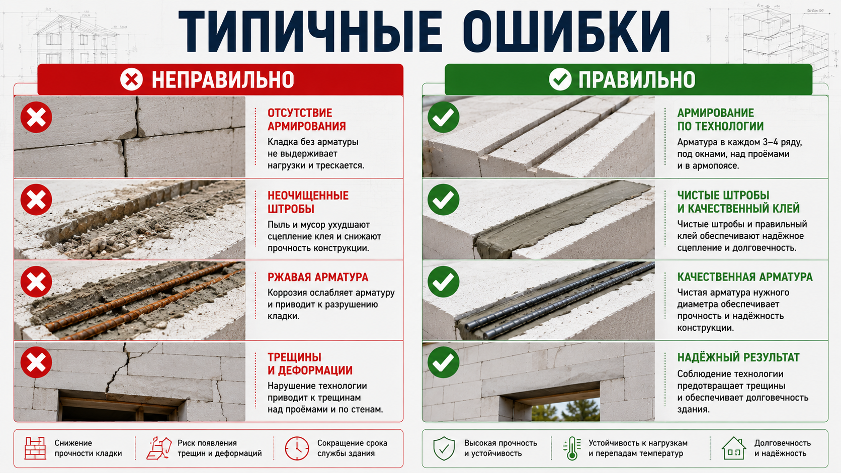 Ошибки при армировании газобетона
