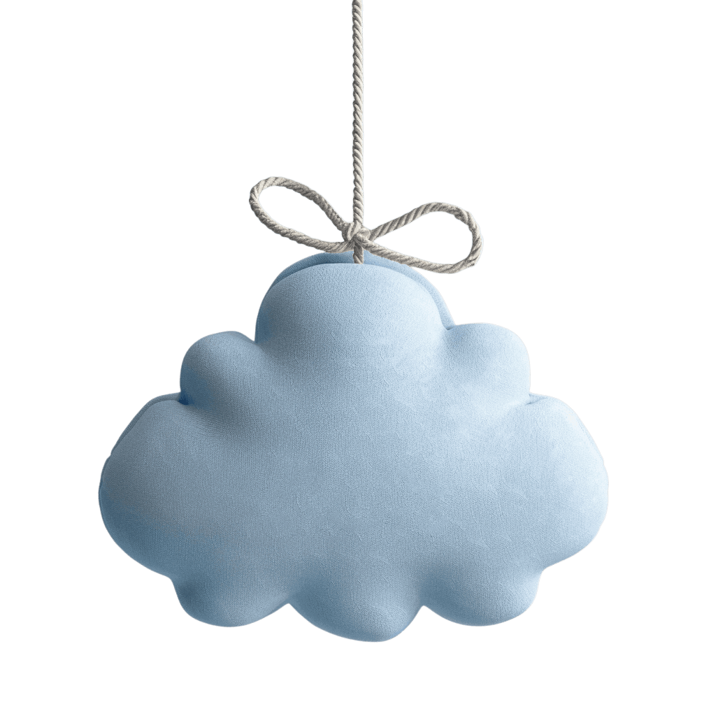 Мягкая игрушка в виде нежно-голубого облака, подвешенная на веревочке