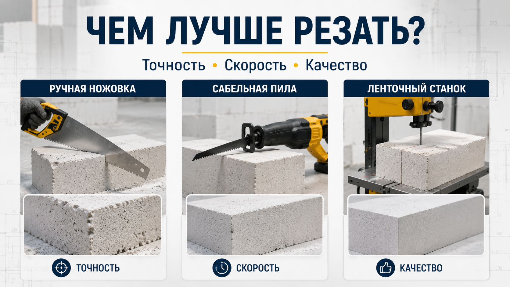 Сравнение инструментов для резки газобетона