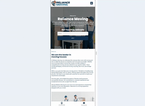 Animated mobile version of Reliance Moving