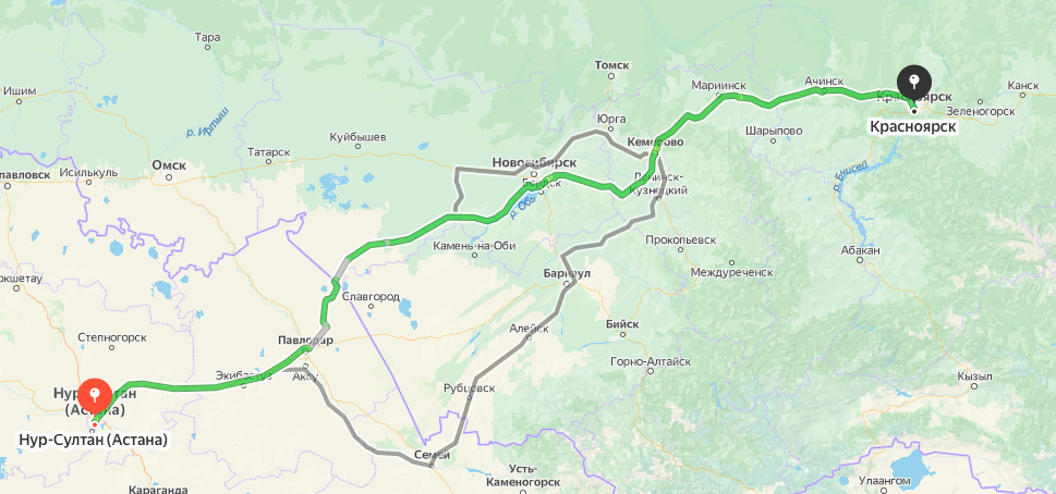 Грузоперевозки из Нур-Султан (Астана) в Красноярск