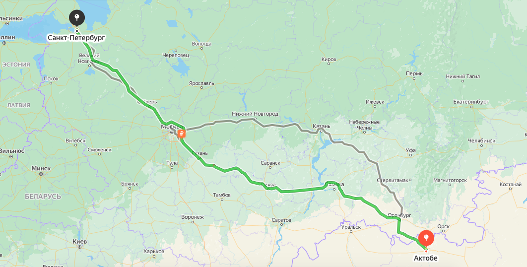 Грузоперевозки из Актобе в Санкт-Петербург