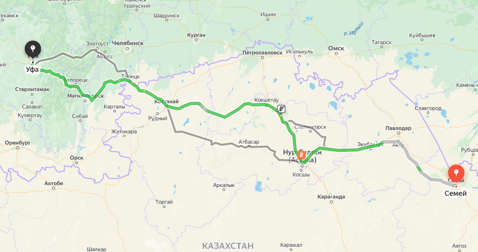 Грузоперевозки из Семея в Уфу
