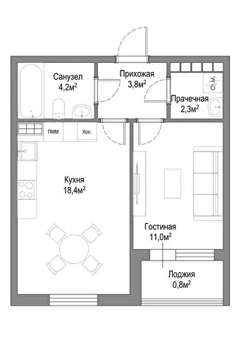 Планировка 41,0 м²