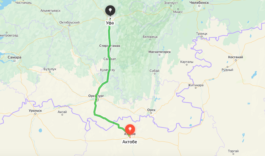 Грузоперевозки из Актобе в Уфу
