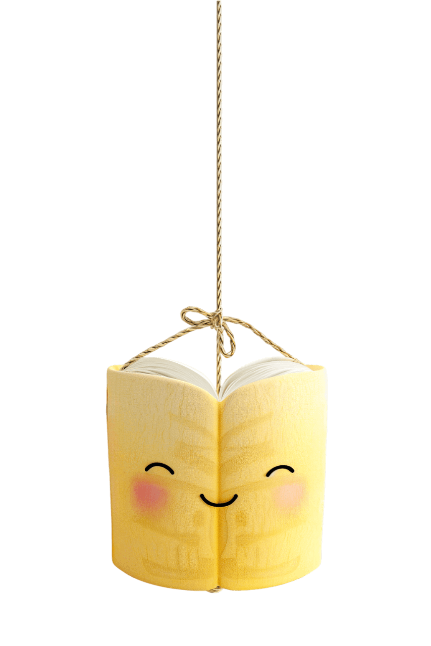 Мягкая игрушка в виде желтой книжки, подвешенная на веревочке