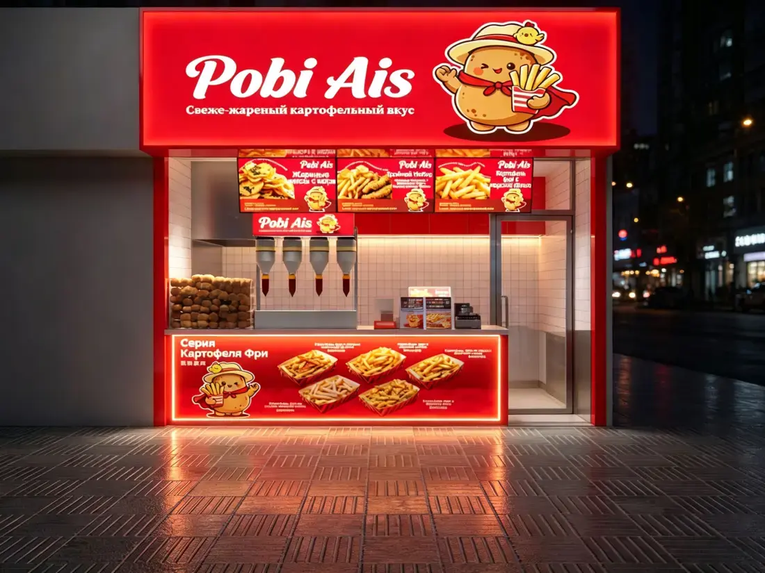 Визуализация киоска Pobi Ais вечером