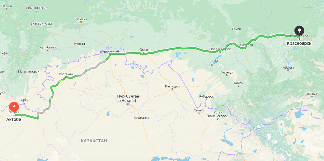 Грузоперевозки из Актобе в Красноярск