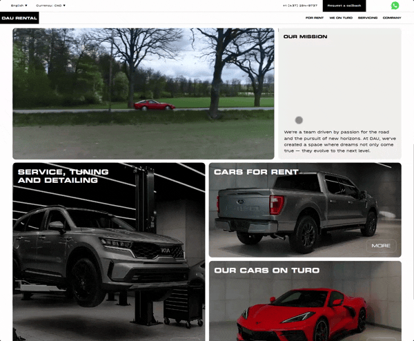 Animated demo: DAU Rental website on phone, tablet and desktop