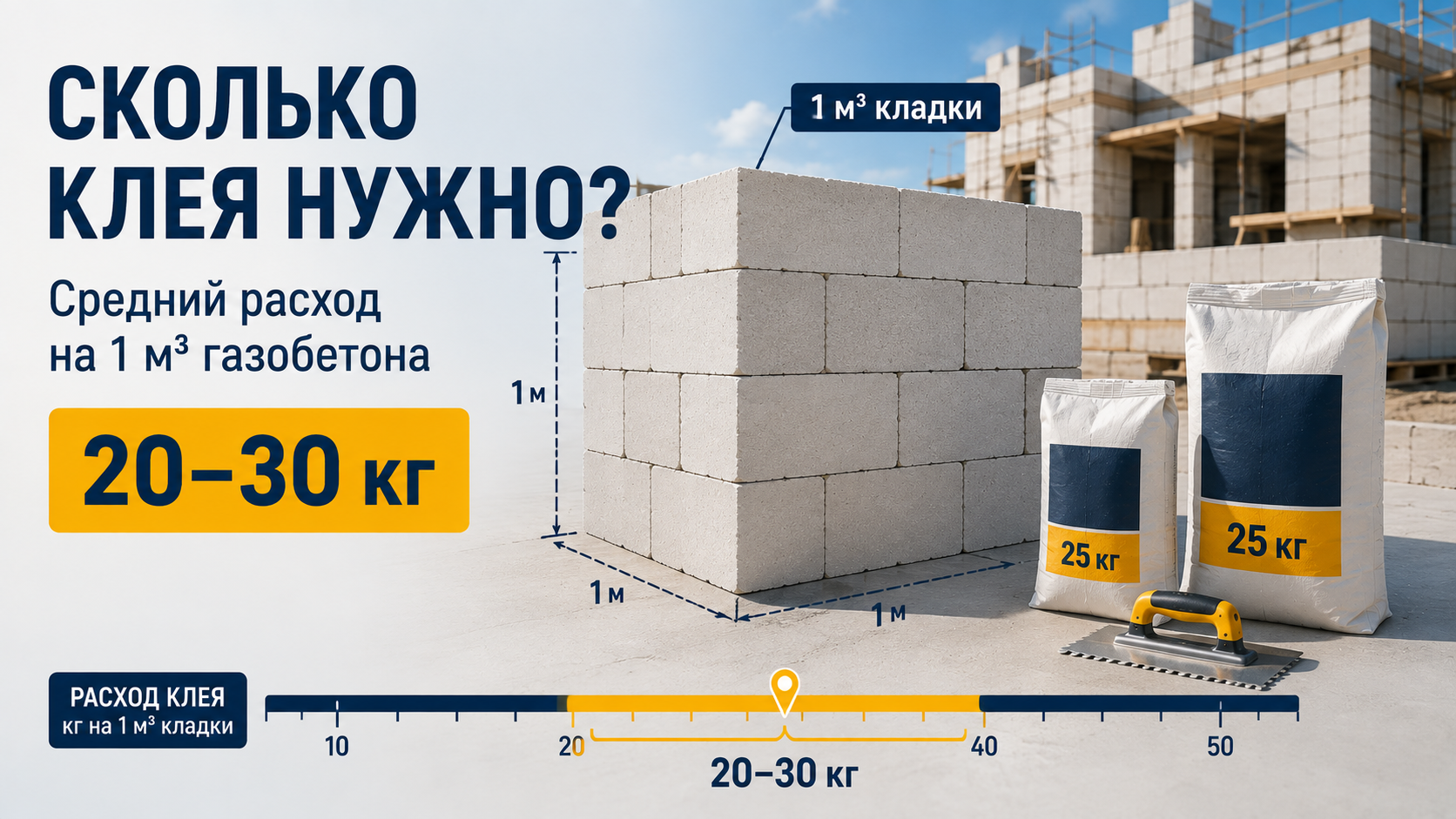 Расход клея для газоблоков на 1 м³