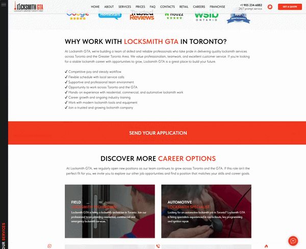 Version mobile animée du site Web de Locksmith GTA